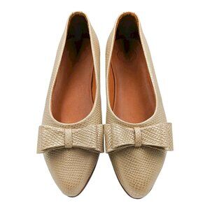 Two Pretty Leather Gold Pointed Toe Ballet Flats